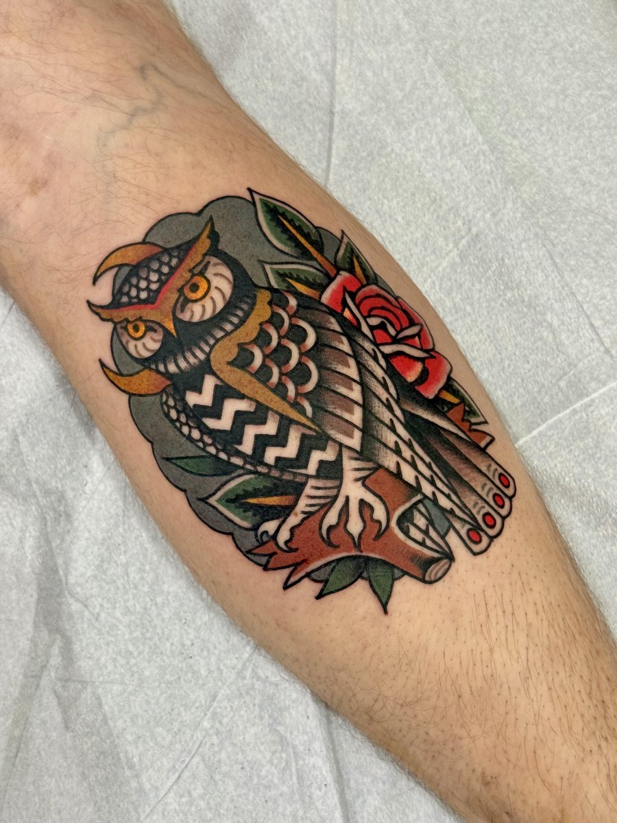 Photo of the tattoo titled Owl with Twin Peaks Nod