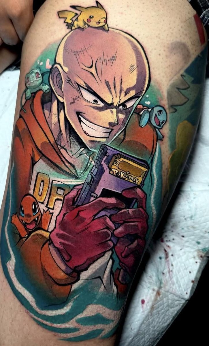 Photo of the tattoo titled One Punch Man x Pokemon Fusion