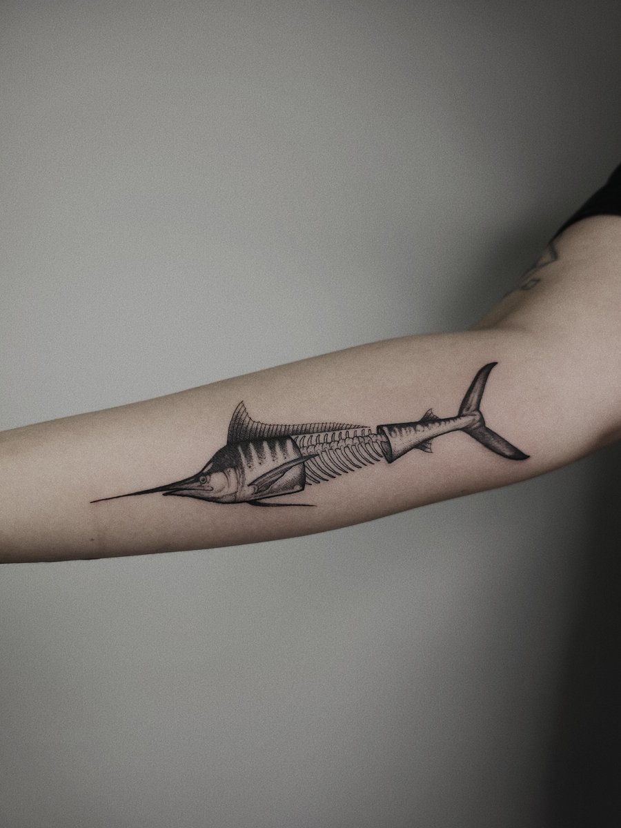 Photo of the tattoo titled Swordfish Skeleton Flash Tattoo