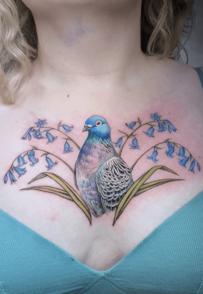 Photo of the tattoo titled Pigeon and Bluebells