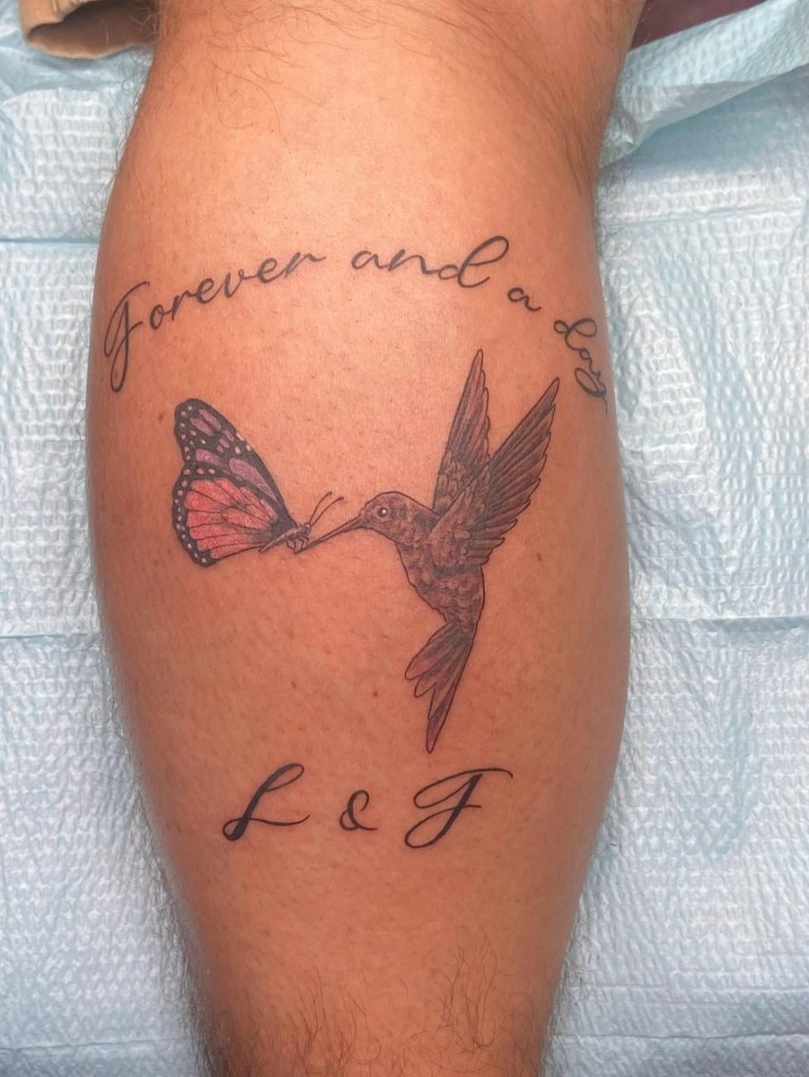 Photo of the tattoo titled Butterfly and Hummingbird Tribute