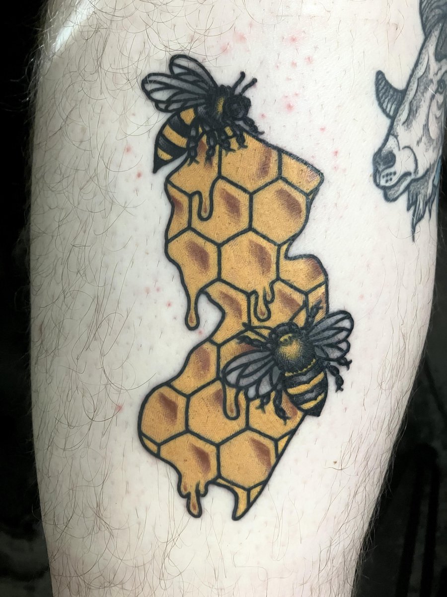 Photo of the tattoo titled New Jersey Honey Bees State Tattoo