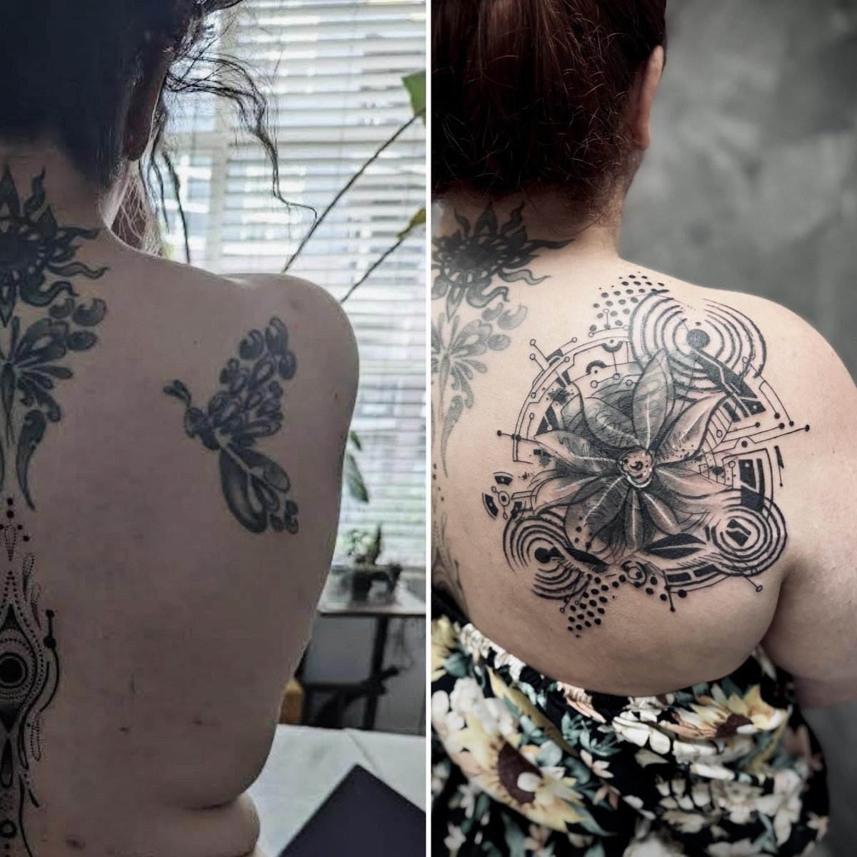 Photo of the tattoo titled Nature and Electronics Cover-up