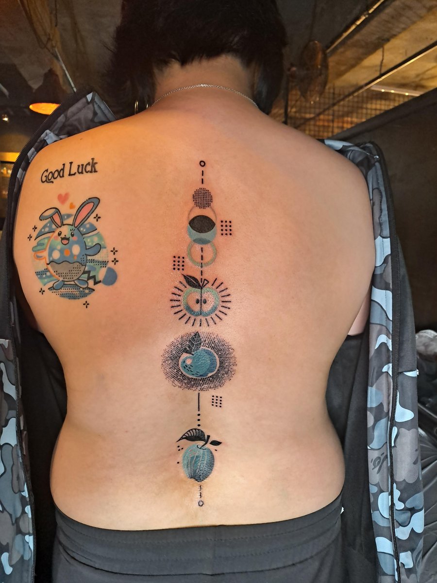 Photo of the tattoo titled Blue Apple Spine Dimensions