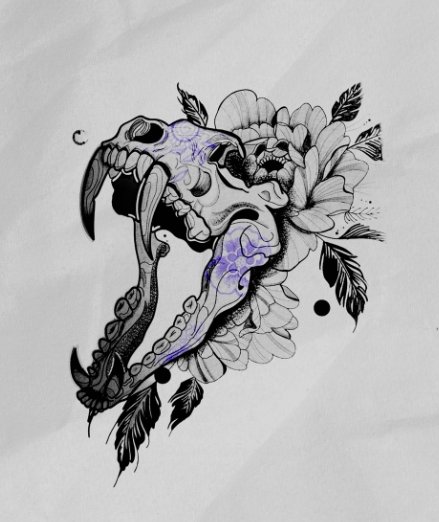 Photo of the tattoo titled Skull, Moon, and Expanding Design