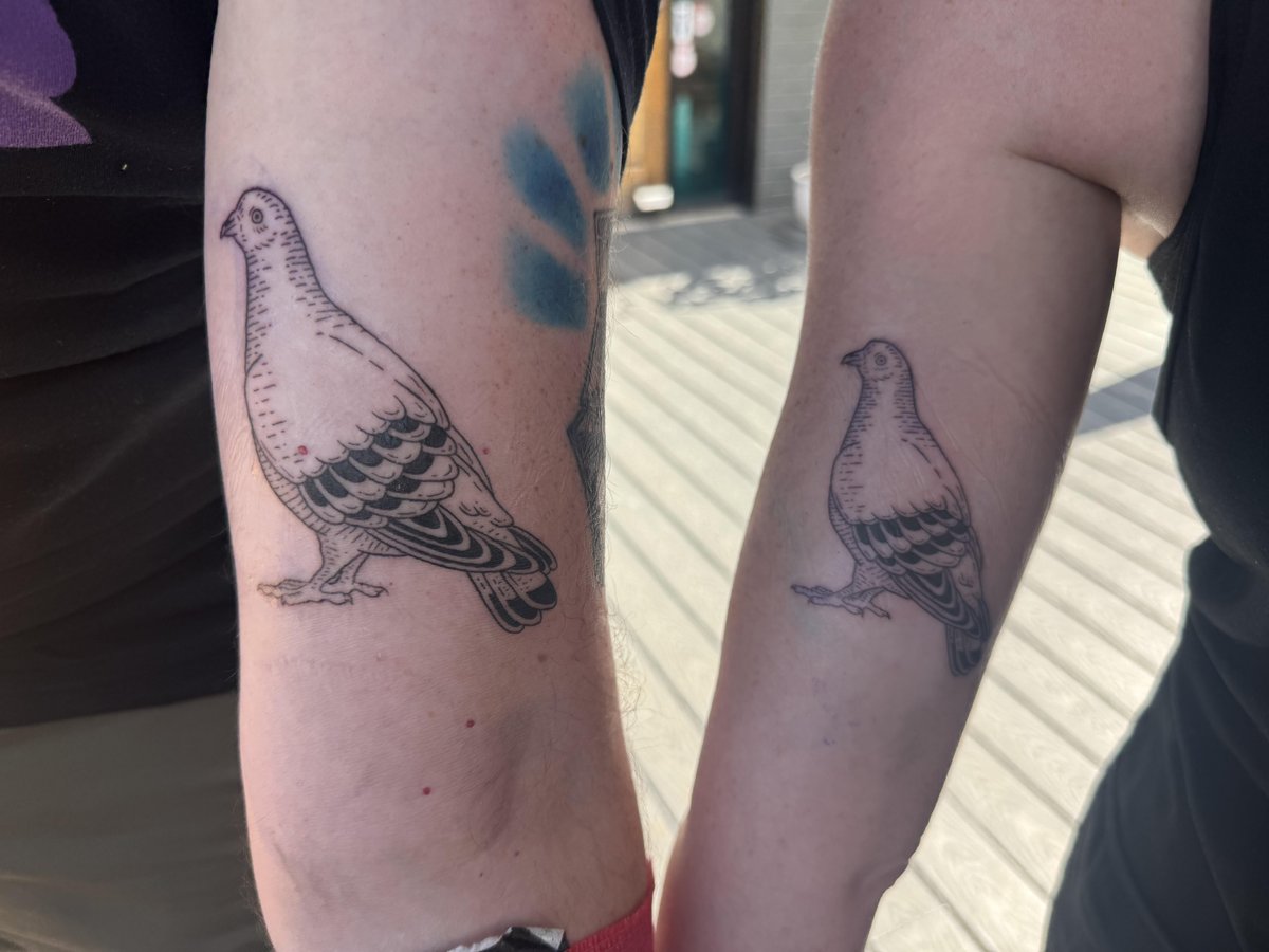 Photo of the tattoo titled Matching Pigeons with My Sister