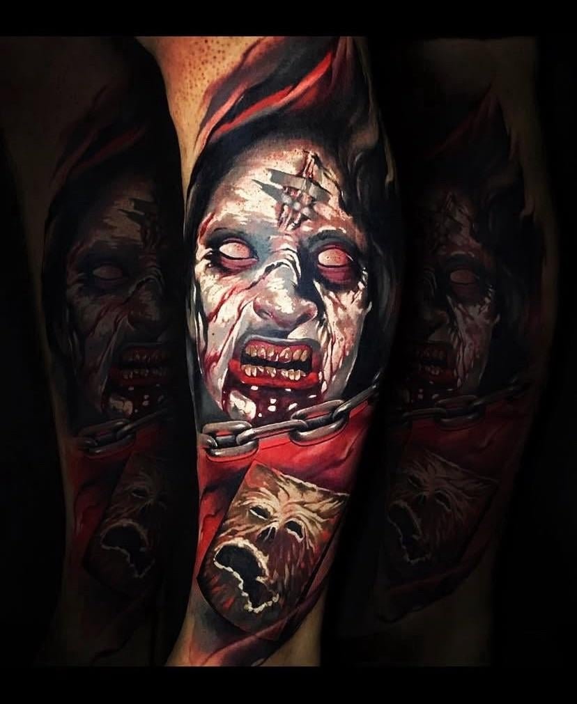 Photo of the tattoo titled My Evil Dead Half Leg