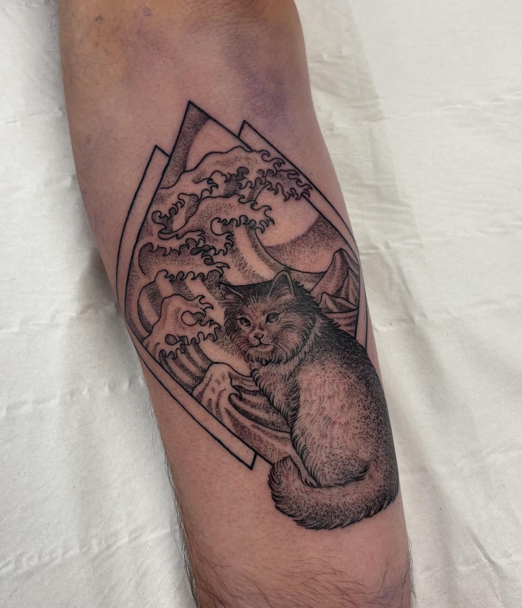 Photo of the tattoo titled My Cat Meets Hokusai