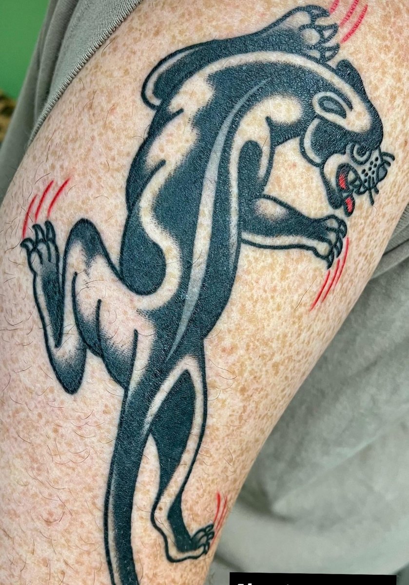 Photo of the tattoo titled Traditional Panther, Dagger, and Rose