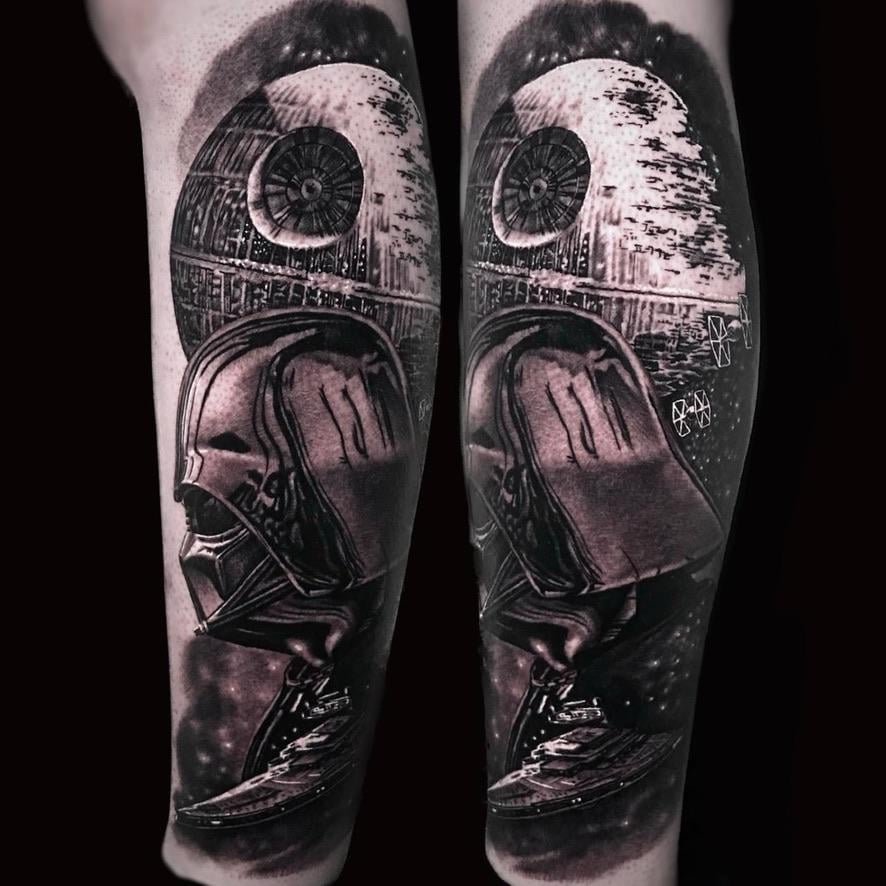 Photo of the tattoo titled Darth Vader and Death Star Tribute