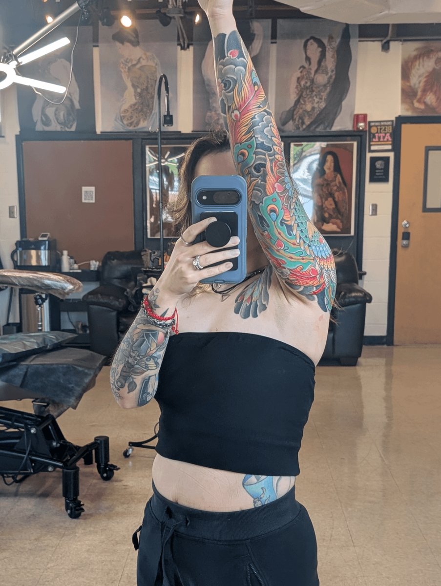 Photo of the tattoo titled Phoenix Sleeve Nearing Completion