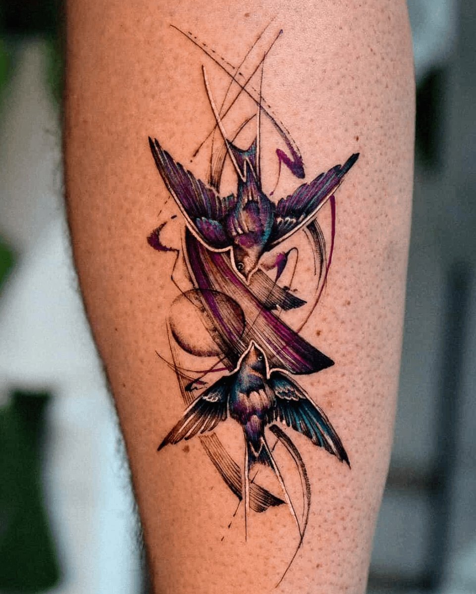 Photo of the tattoo titled Brushstroke Swallows in Flight