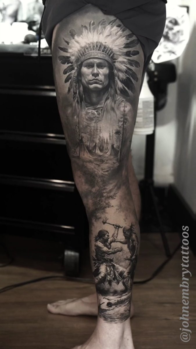 Photo of the tattoo titled Cherokee Heritage Leg Sleeve