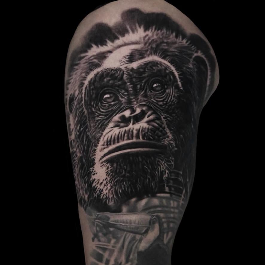 Photo of the tattoo titled Chimpanzee Portrait by Minda