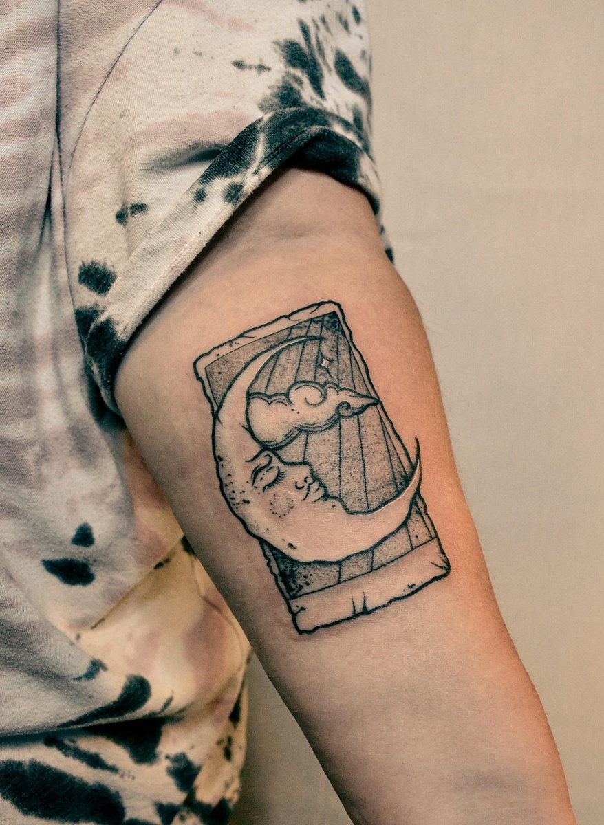 Photo of the tattoo titled Moon Tarot Card Blackwork