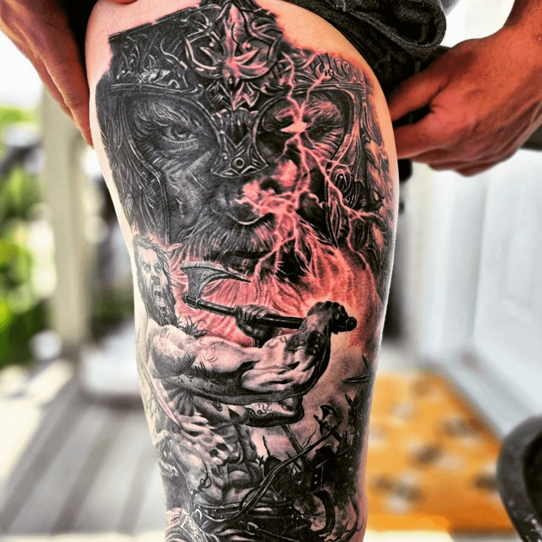 Photo of the tattoo titled Viking and Odin in progress