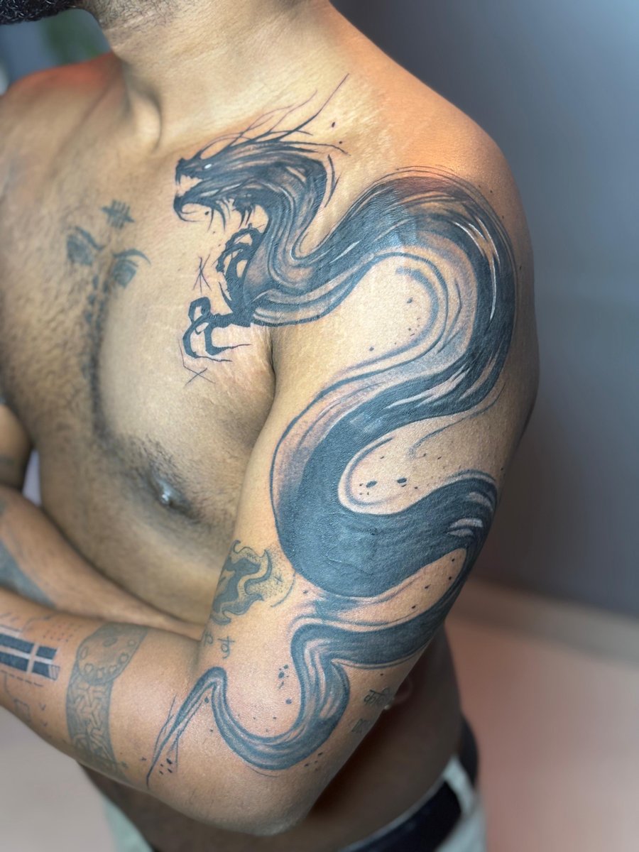 Photo of the tattoo titled Dragon Japanese Paint Stroke Geometric