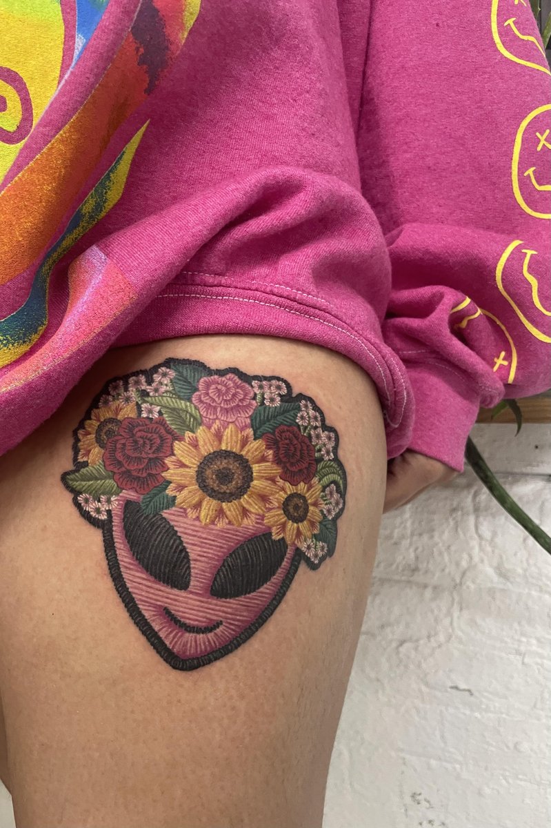 Photo of the tattoo titled Flower Crow Alien Fusion