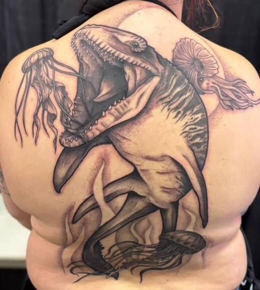 Photo of the tattoo titled Mososaurus: A Prehistoric Masterpiece
