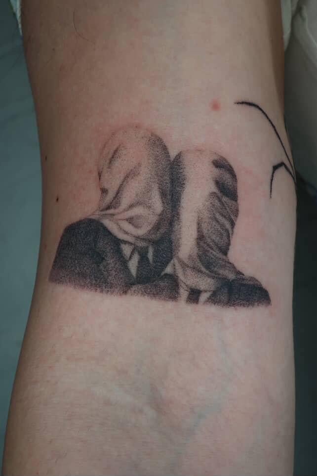 Photo of the tattoo titled Magritte's Lovers, My Vision