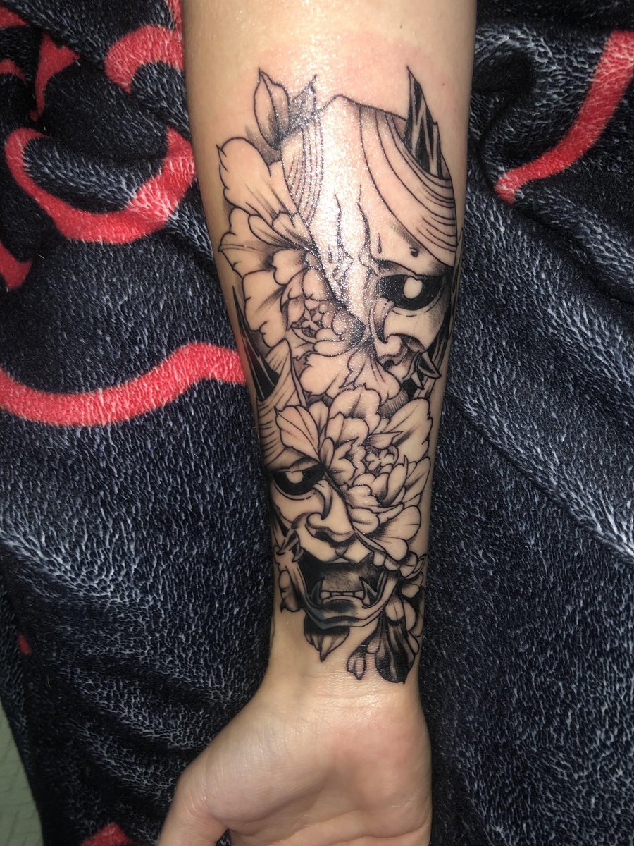 Photo of the tattoo titled Oni Mask Double Cover-Up