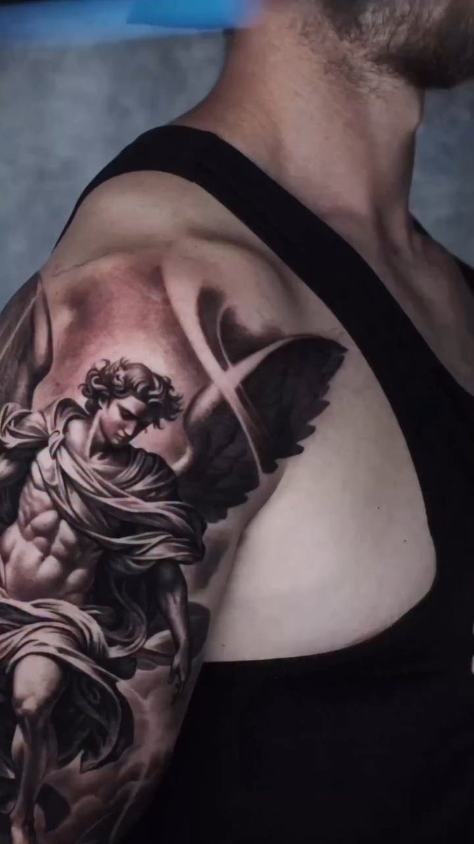 Photo of the tattoo titled Archangel Progress in Texas