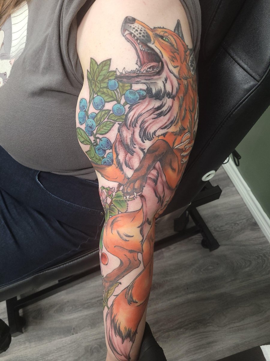 Photo of the tattoo titled Blueberry Sleeve Nearing Completion