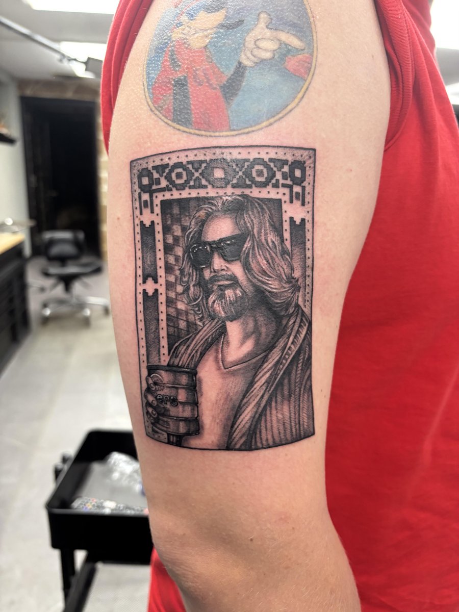 Photo of the tattoo titled The Dude Abides, His Rug, and Donnie
