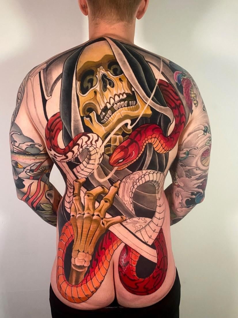 Photo of the tattoo titled Grim Reaper Back Piece Progress