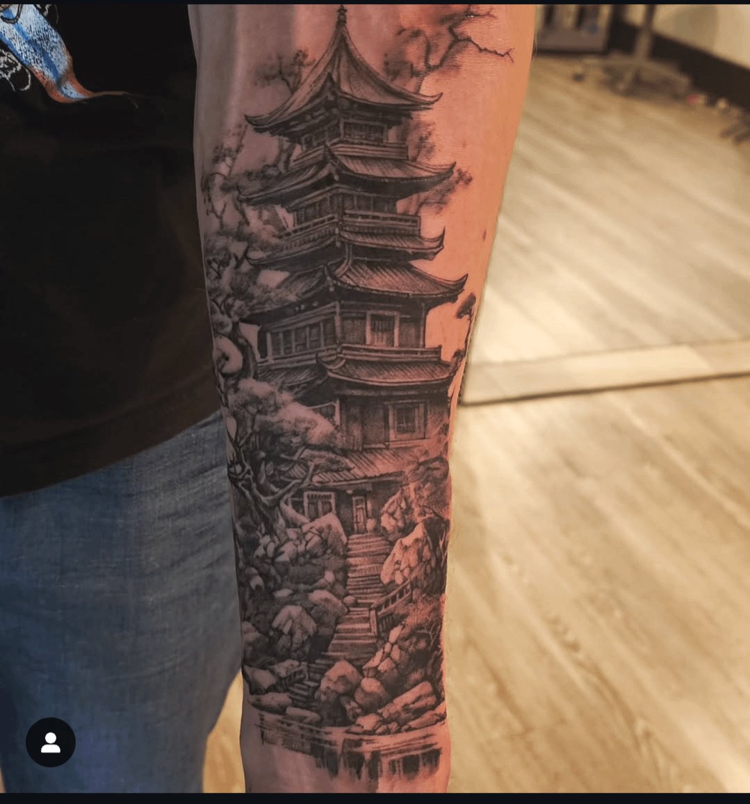 Photo of the tattoo titled Serene Japanese Temple Journey