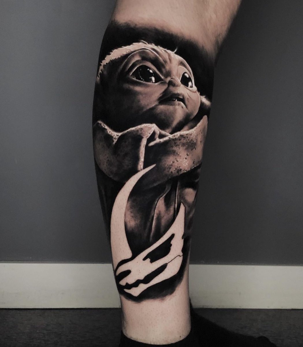 Photo of the tattoo titled Realistic Baby Yoda Tattoo