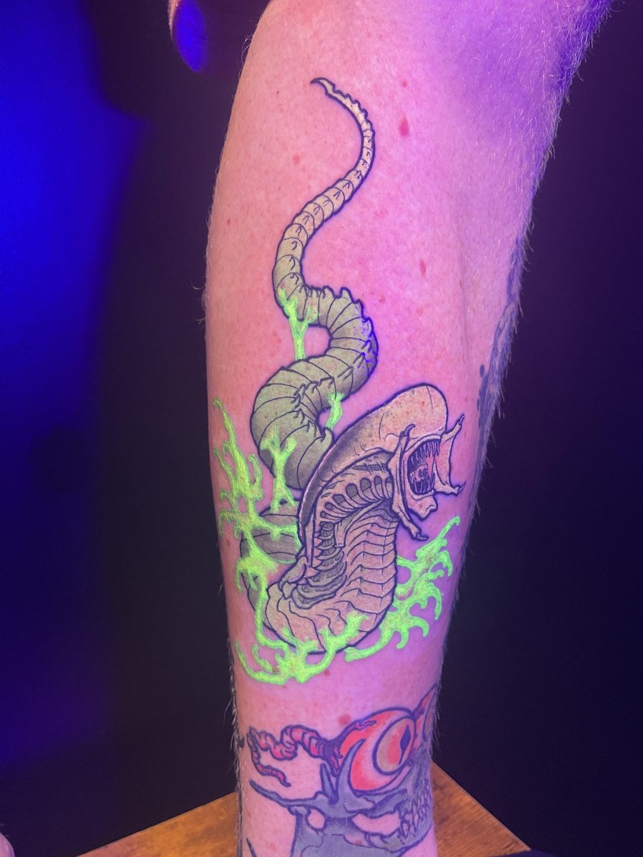 Photo of the tattoo titled UV Predalien Chestburster Ink