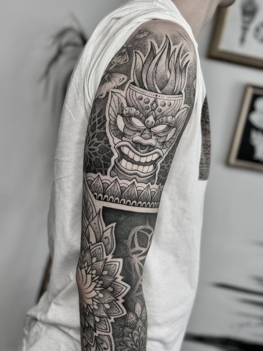 Photo of the tattoo titled Five-Year Geometric Sleeve Journey