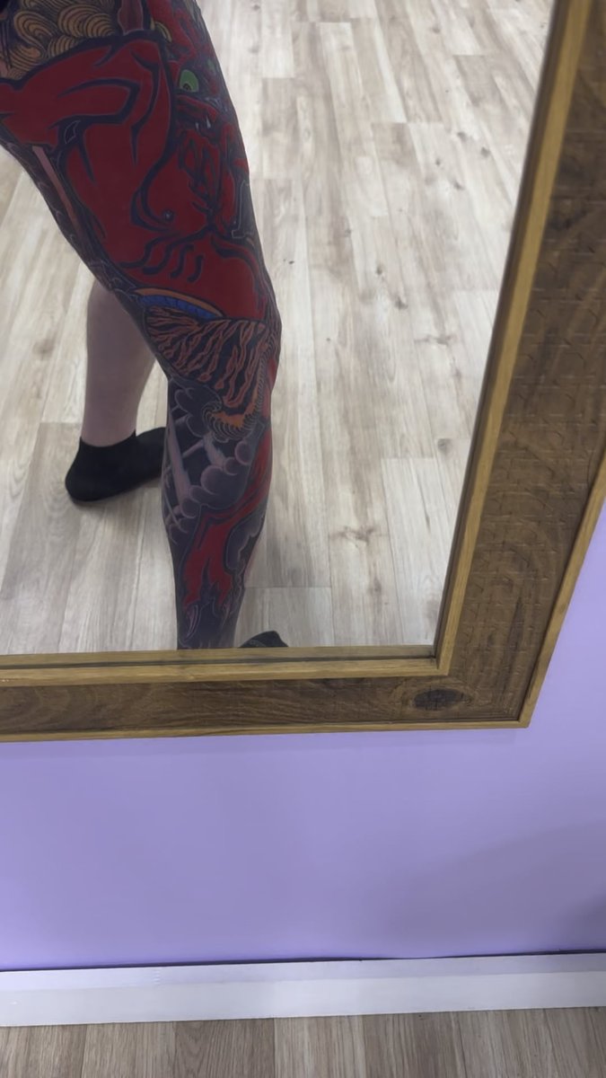 Photo of the tattoo titled Full Raijin Leg Sleeve Progress