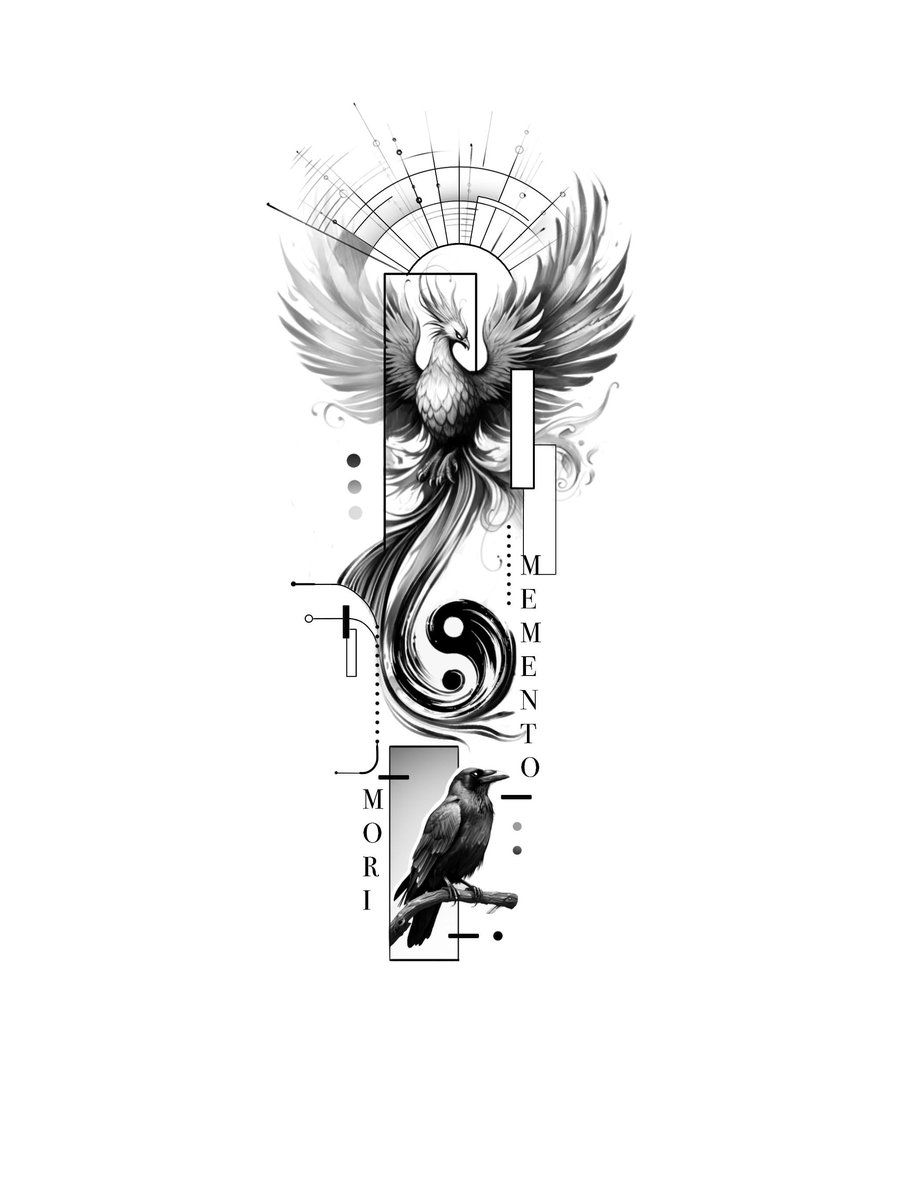 Photo of the tattoo titled Phoenix, Ying-Yang, and Raven Symbolism