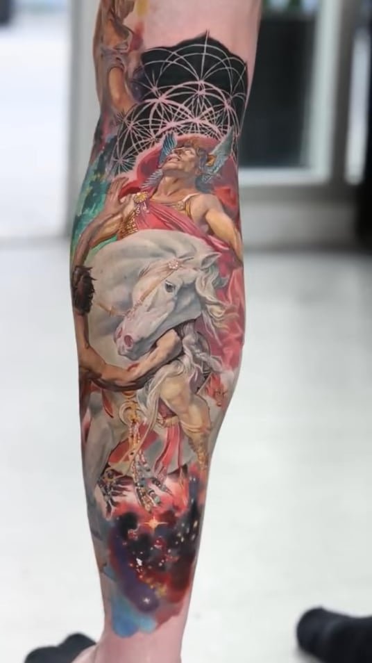 Photo of the tattoo titled Geometric Calf Piece Progress