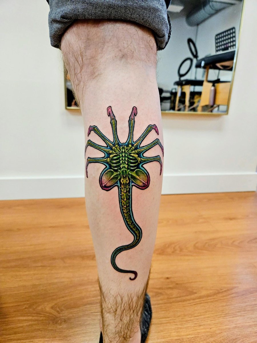 Photo of the tattoo titled Neon X-ray Facehugger Alien