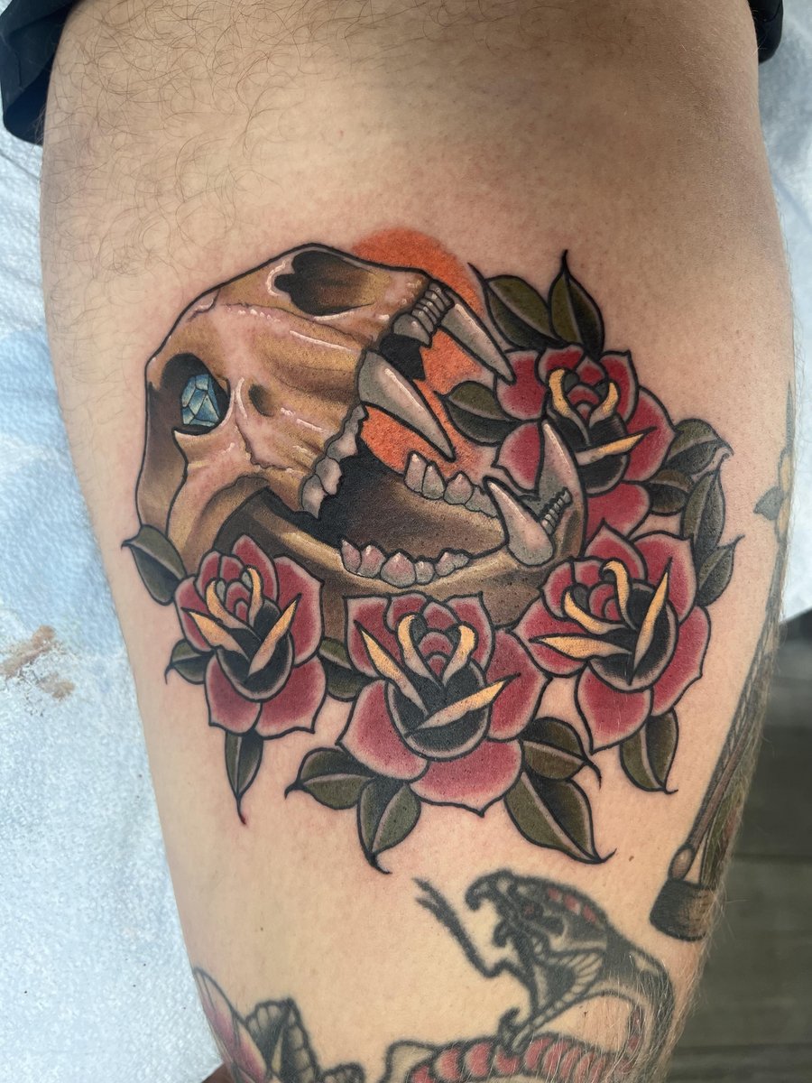Photo of the tattoo titled Tiger Skull and Tortoise Symbolism