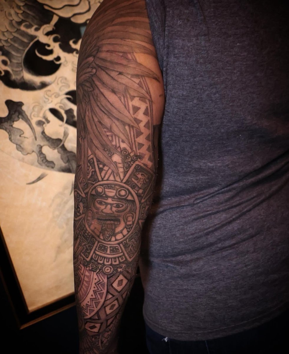 Photo of the tattoo titled Reimagined Aztec Sleeve