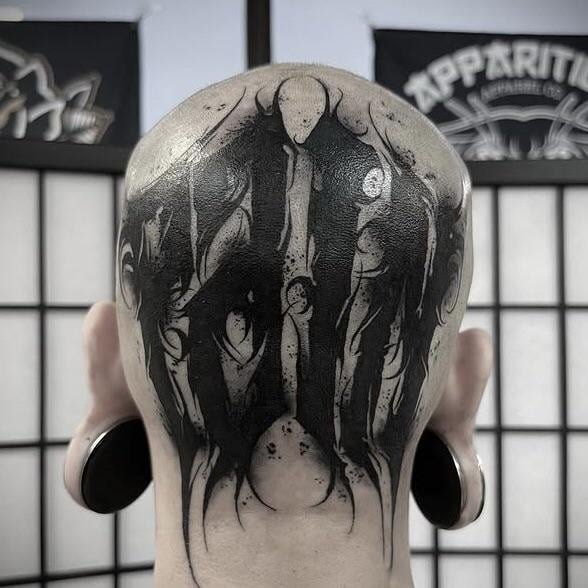 Photo of the tattoo titled Bold Decision: Full Head Tattoo