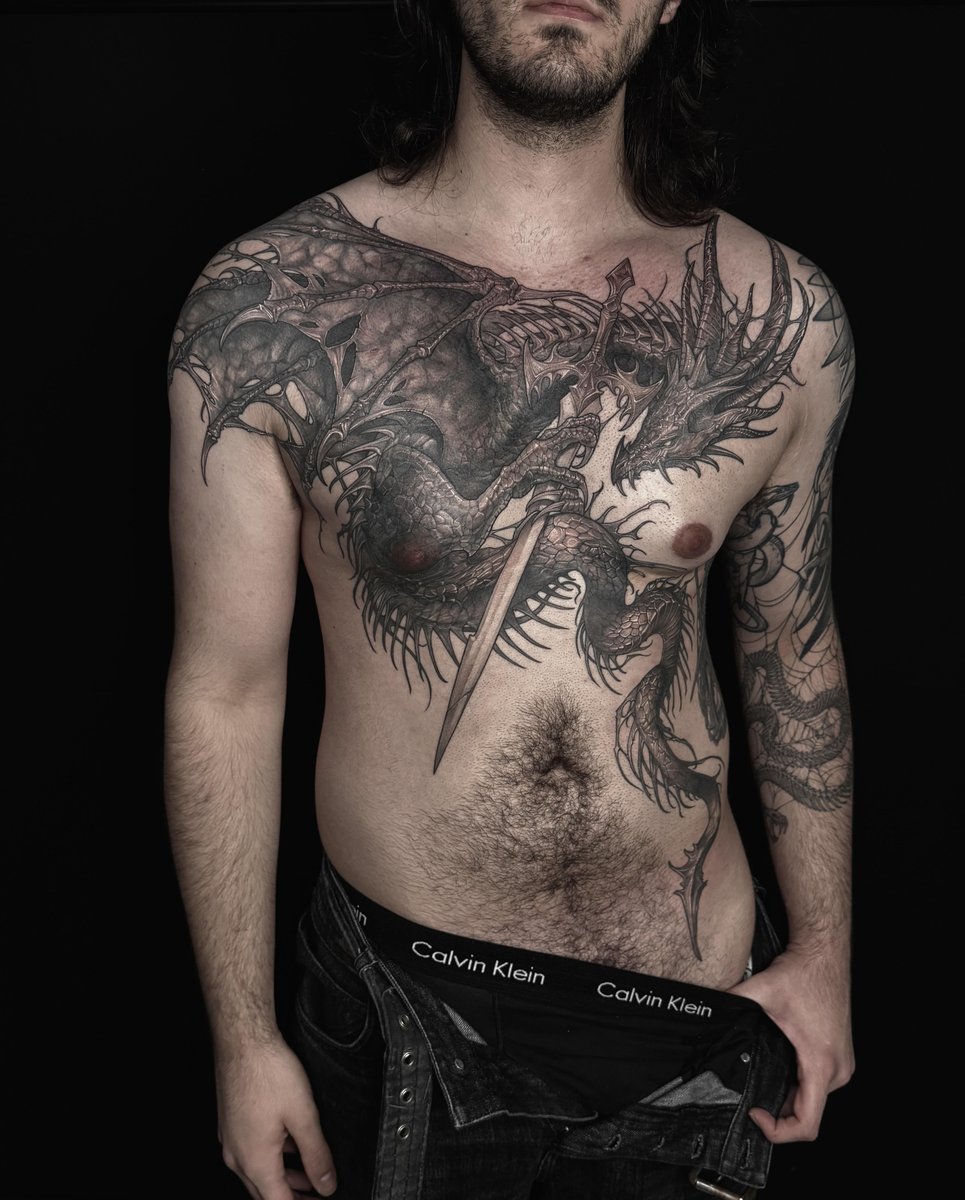 Photo of the tattoo titled Epic Dragon Chest Piece