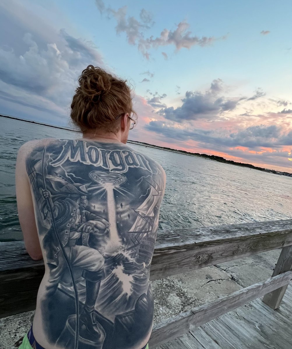 Photo of the tattoo titled Epic Pirates vs. Aliens Back Piece