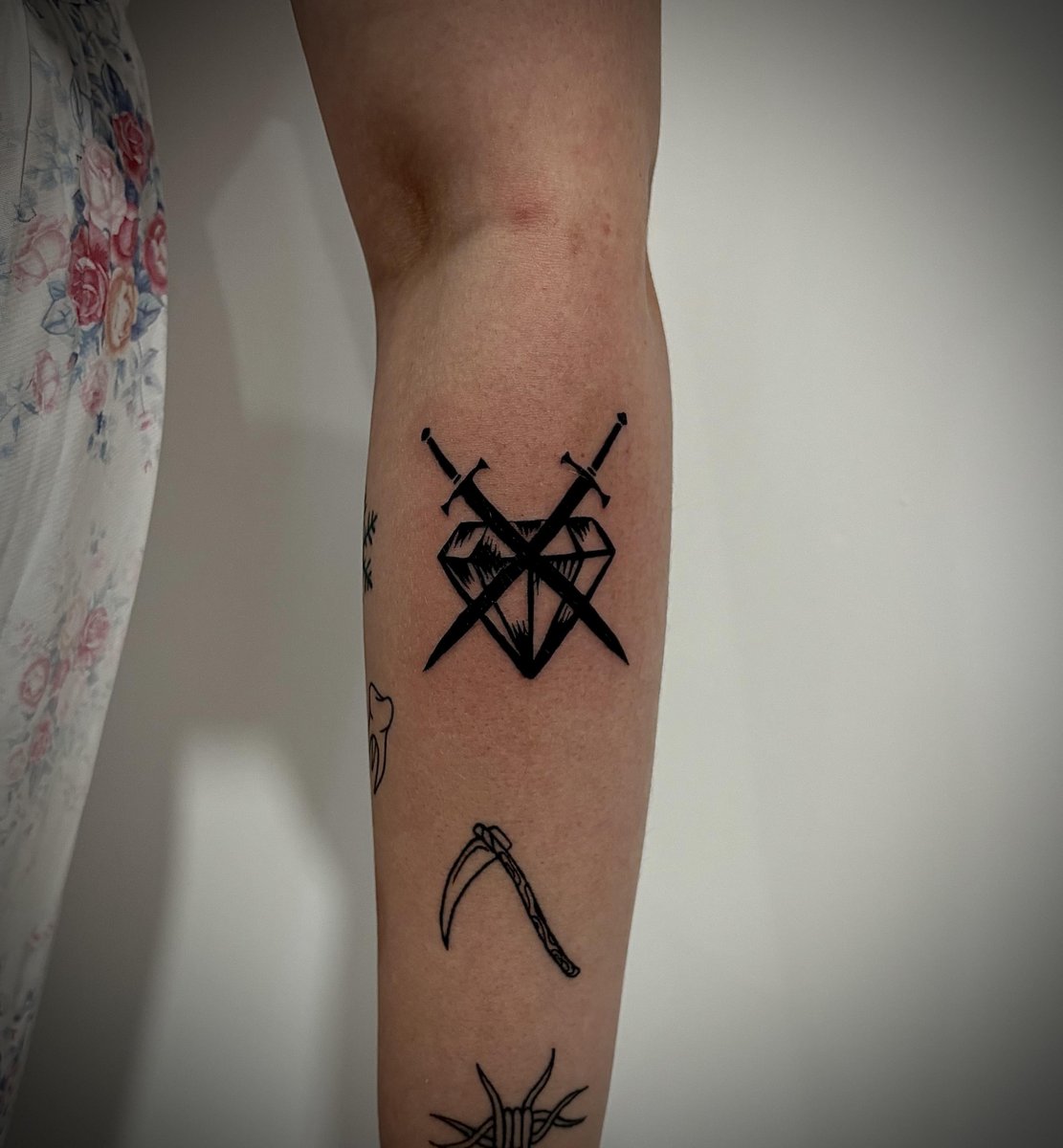 Photo of the tattoo titled Birthday Diamond and Sword Sleeve