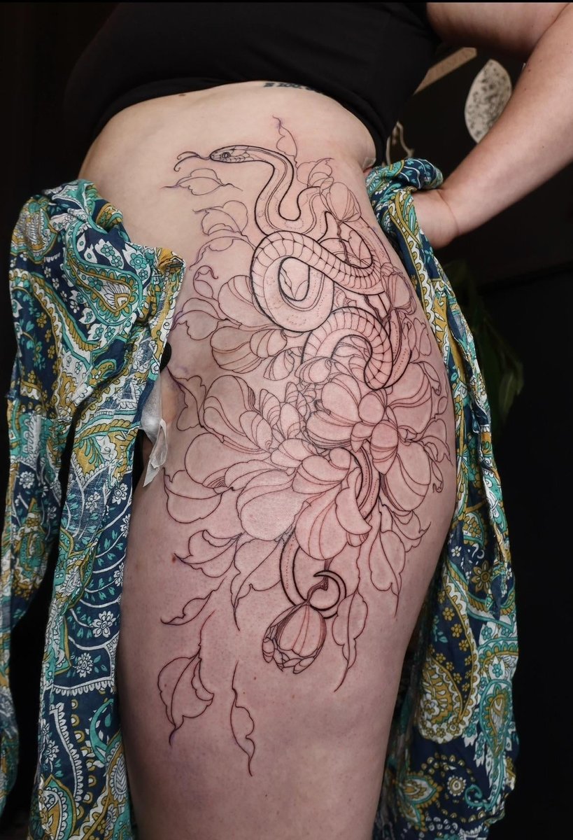 Photo of the tattoo titled Healed Lines, Fresh Shading Snake
