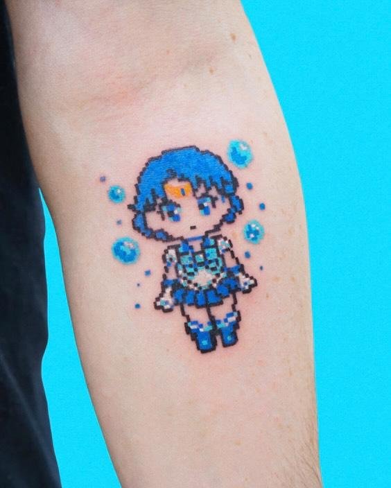 Photo of the tattoo titled Pixelated Sailor Mercury Tribute