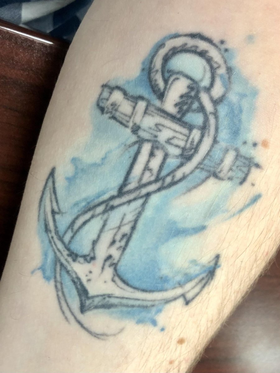 Photo of the tattoo titled Watercolor Anchor: Then and Now