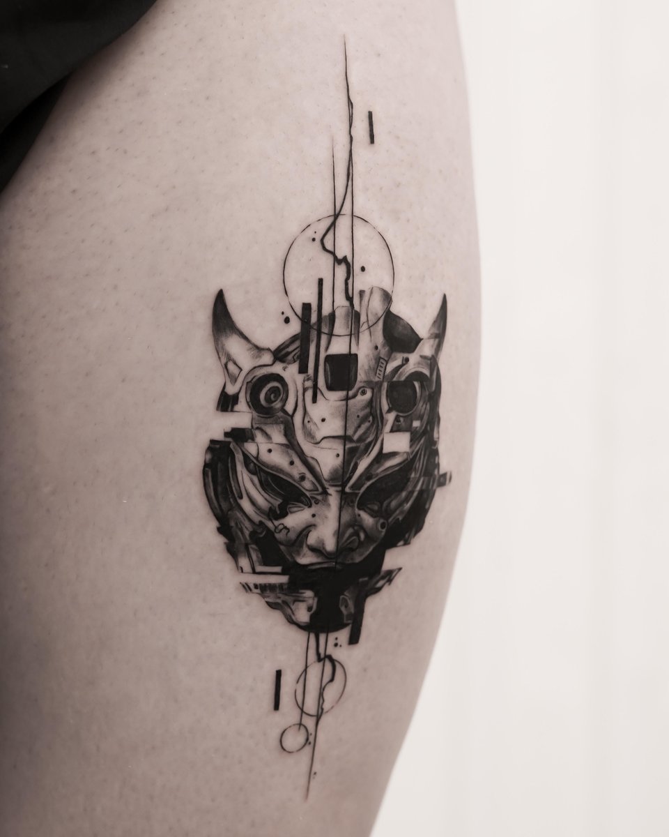 Photo of the tattoo titled Microrealism Oni Mask