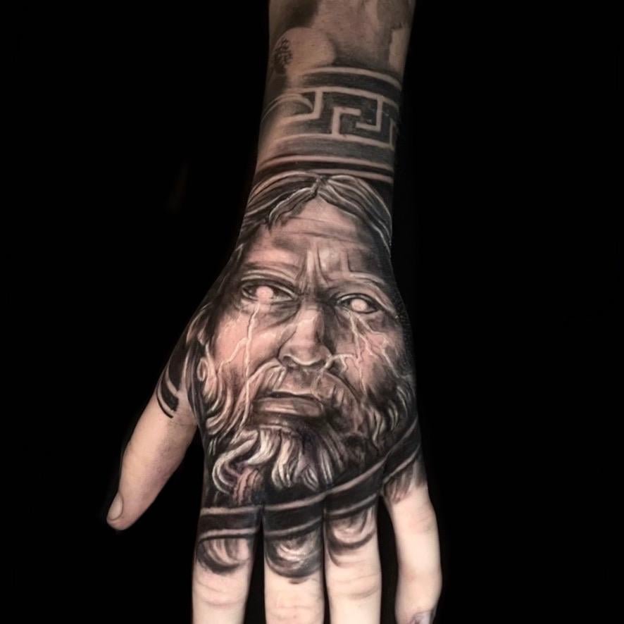 Photo of the tattoo titled Greek Hand Tattoo in Brooklyn