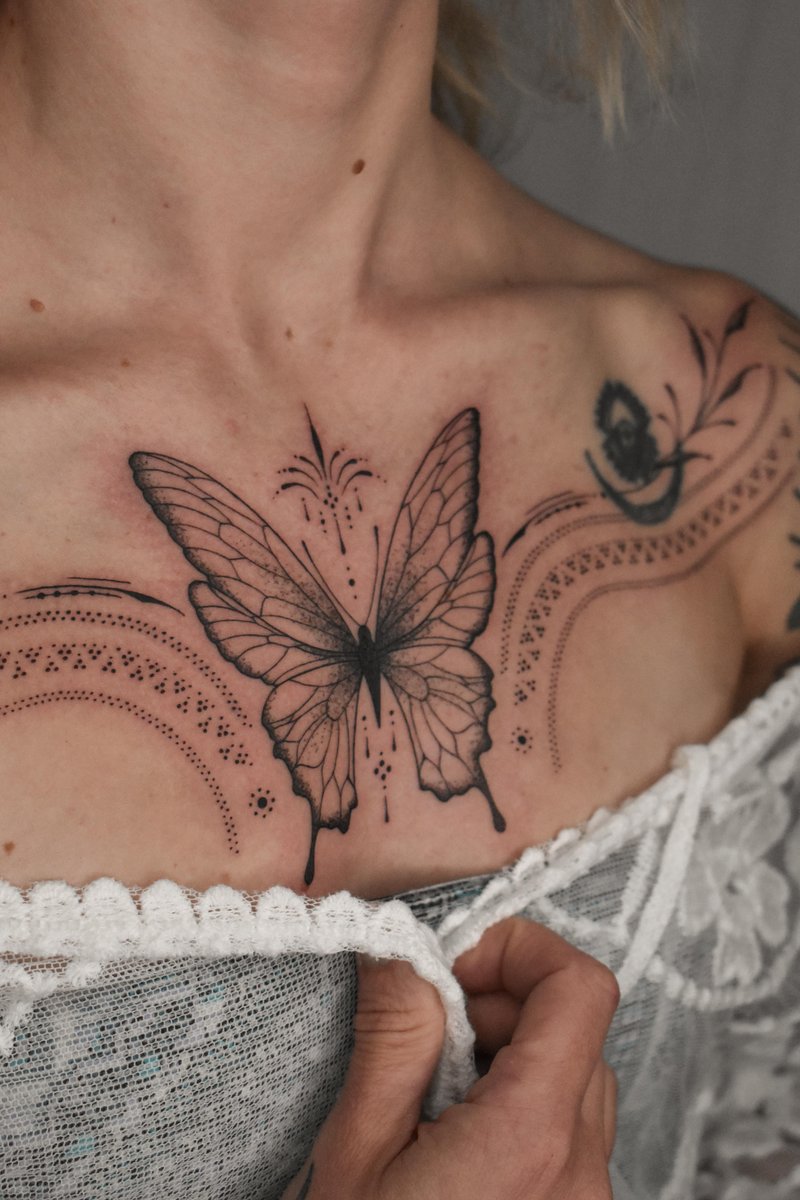 Photo of the tattoo titled Custom Butterfly Chest Piece