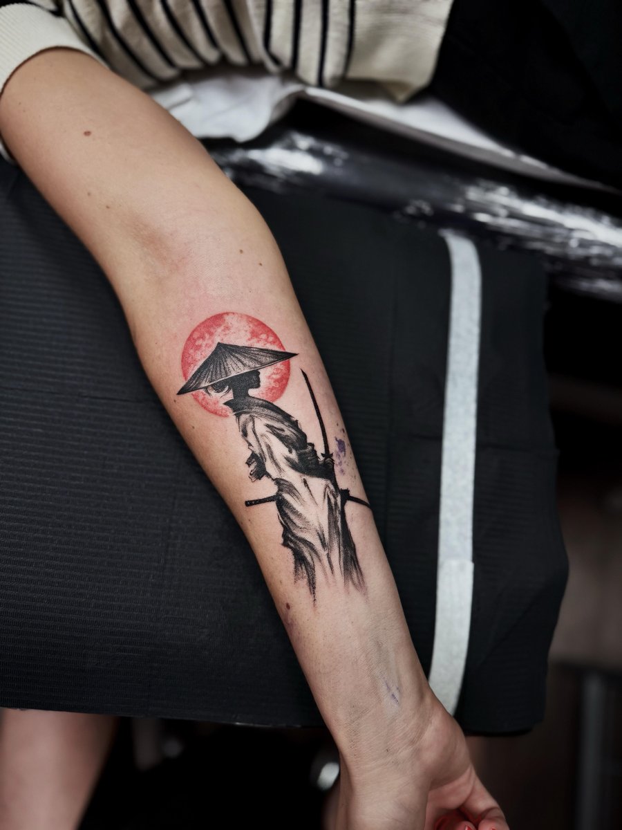 Photo of the tattoo titled Ronin Under the Red Moon